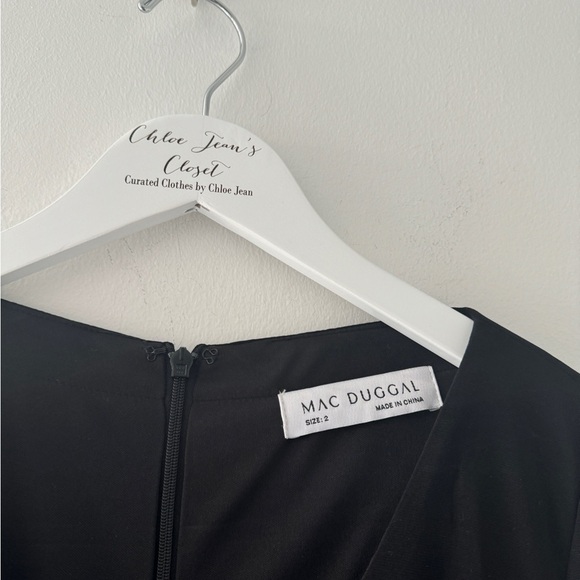 MAC DUGGAL Black Faux Wrap Long Sleeve Gown with Appliqué Detail 2 - Picture 7 of 8